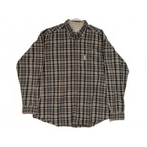 Columbia Sportswear Flannel Button Down Black Tan Plaid Shirt Mens XL